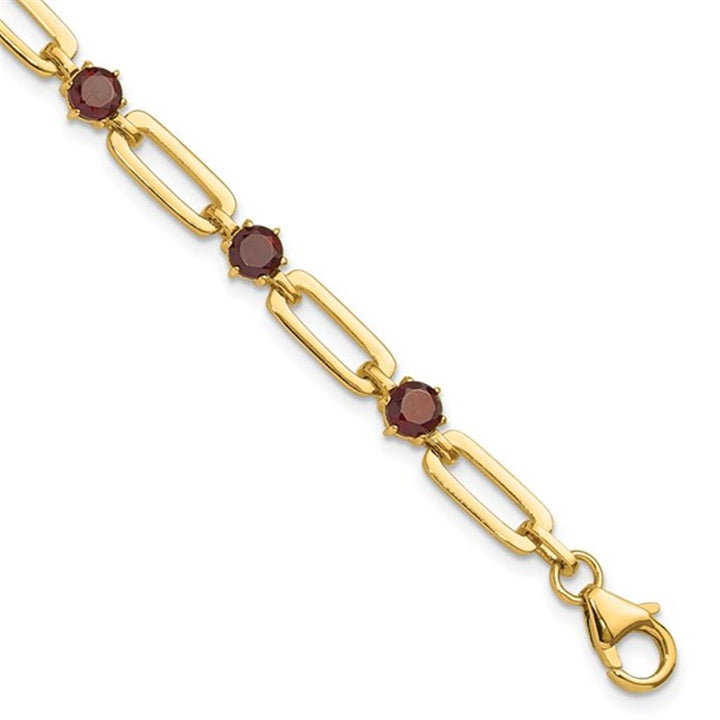 Fancy Link Style Colored Stone Bracelet .925 Yellow With Garnet Mozambiques 7" Long