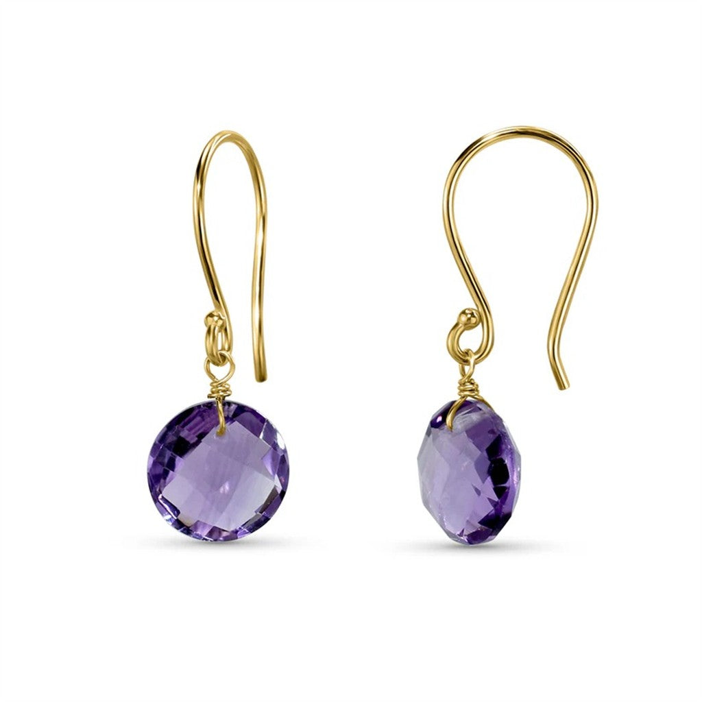 Yellow 14 Karat Gold Dangle Drop Earrings With Amethysts