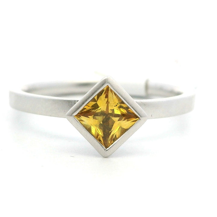 Solitare Style Colored Stone Ring 14 Karat Silver with Sapphire size 7
