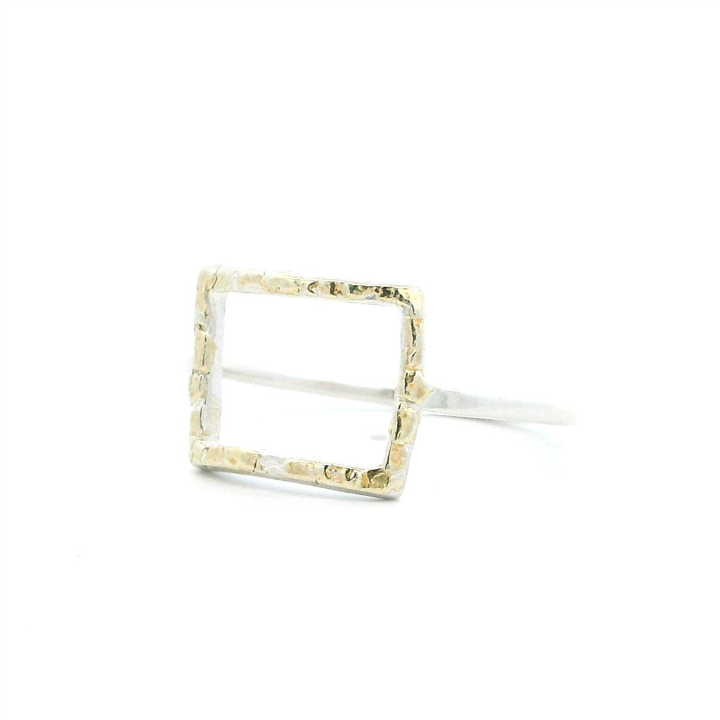 Geometric Womens Alaskan Gold Nugget Fashion Ring 2 mm wide Sterling Silver & Alaskan Gold Nugget Size 9