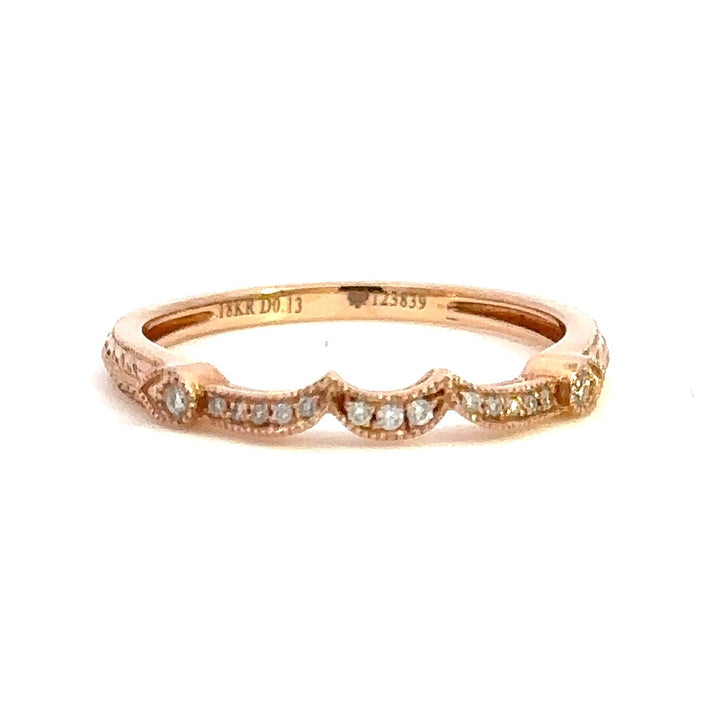 Fitted Style Diamond Wedding Band 14 Karat Gold Rose with Diamonds size 6.75
