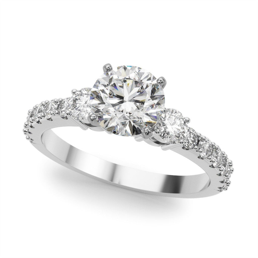 Three Stone Style Diamond Engagement Ring 14 Karat Gold White 
(Center Stone Not Included)