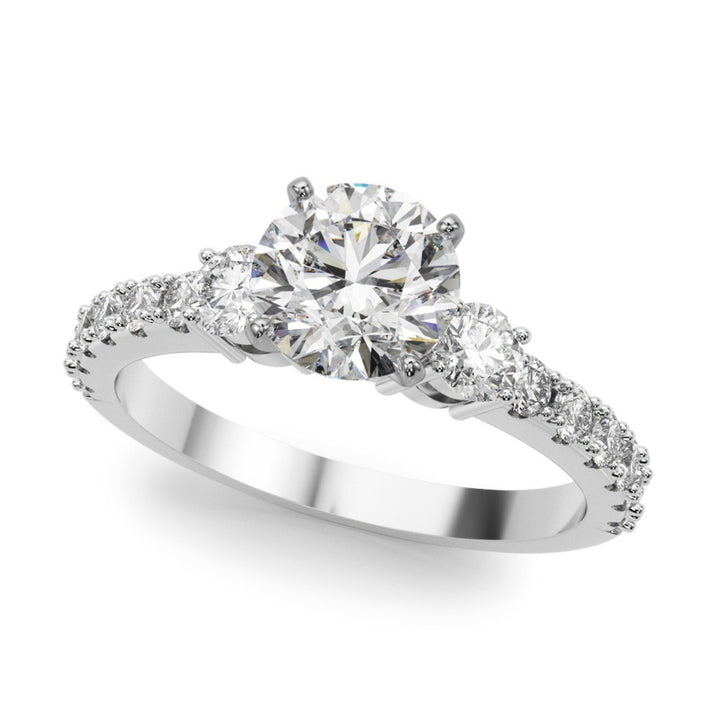 Three Stone Style Diamond Engagement Ring 14 Karat Gold White 
(Center Stone Not Included)