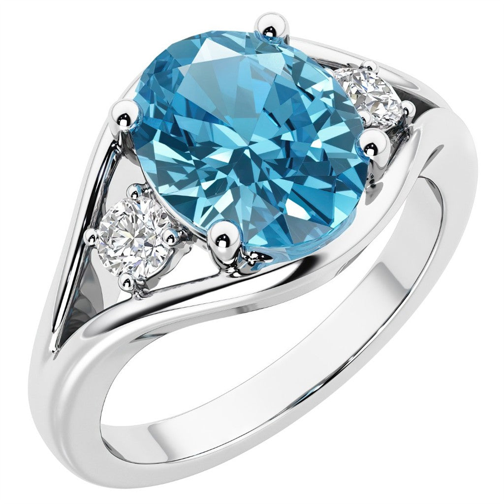 3 Stone Style Colored Stone Ring Sterling Silver Silver with Topaz & Cubic Zirconias Accent size 7