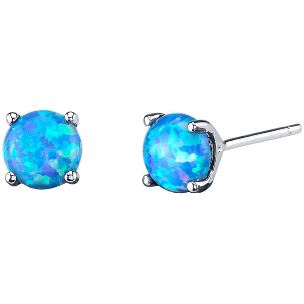 14 KT White Stud Earrings Lab Grown Round Opals