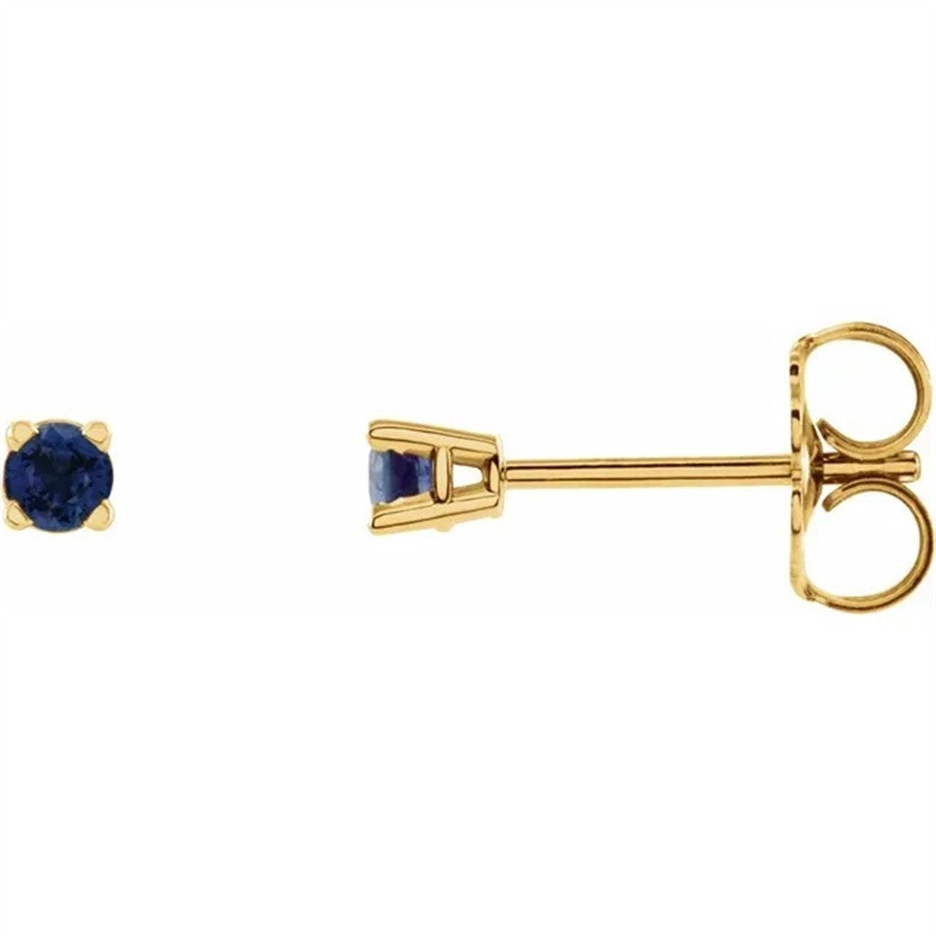 14 Karat Yellow Studs Earrings 0.16ctw Round Sapphires