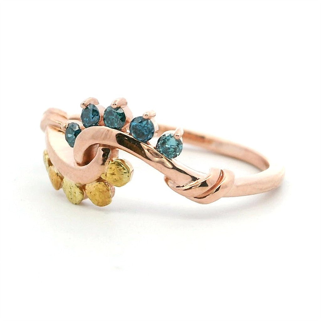 5 Stone Style Fashion Ring Womens 14 Karat Gold & Alaskan Gold Nugget Two Tone with Diamonds size 7.25