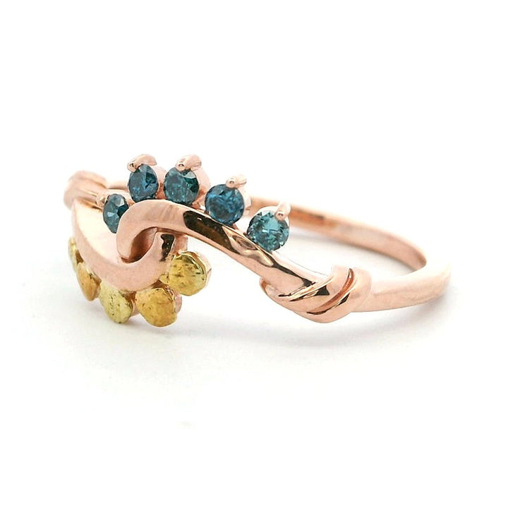 5 Stone Style Fashion Ring Womens 14 Karat Gold & Alaskan Gold Nugget Two Tone with Diamonds size 7.25