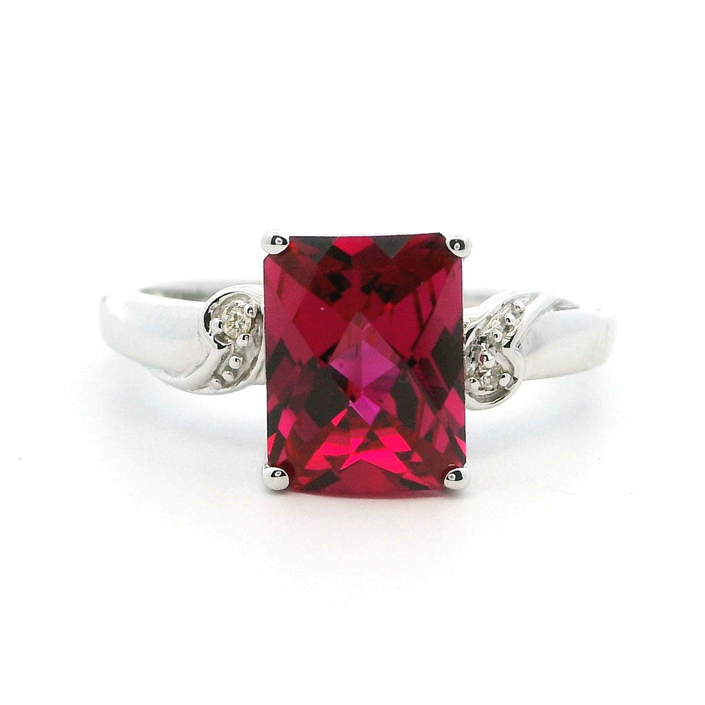 Solitare Style Colored Stone Ring 14 Karat Yellow with Ruby Lab & Lab Diamond Accent size 7