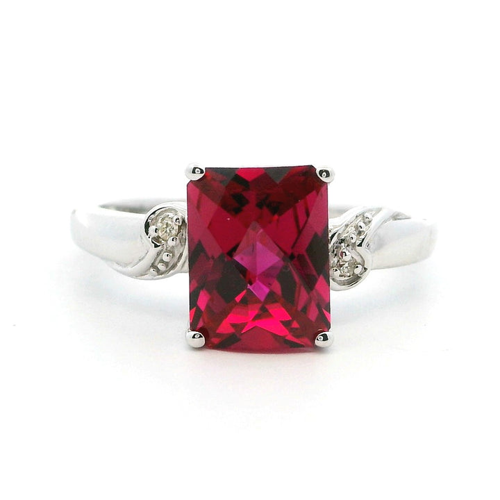 Solitare Style Colored Stone Ring 14 Karat Yellow with Ruby Lab & Lab Diamond Accent size 7