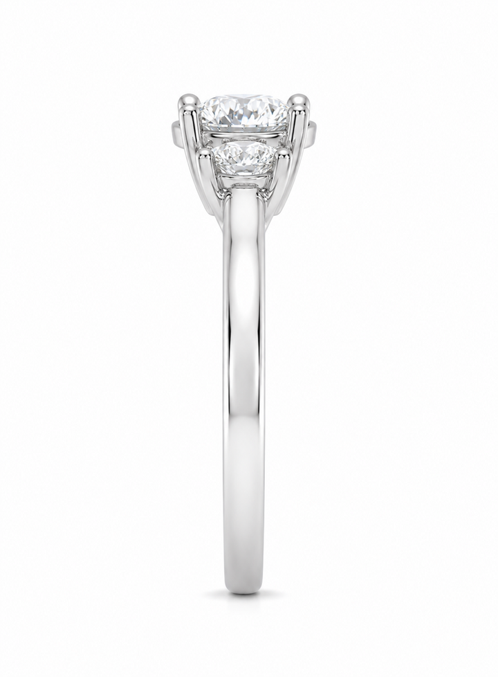 Three Stone Engagement Ring 14 Karat White Gold