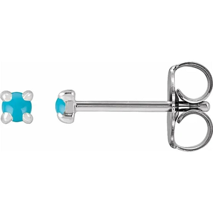 Sterling Silver White Studs Earrings With 2mm Cabochon Round Turquoises