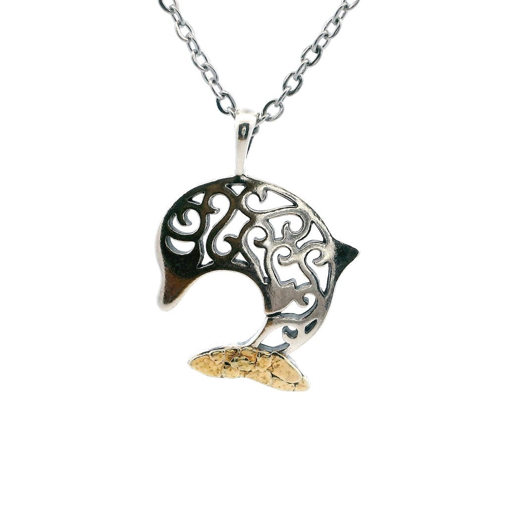 Drop Style Ocean Pendant Sterling Silver & Alaskan Gold Nugget