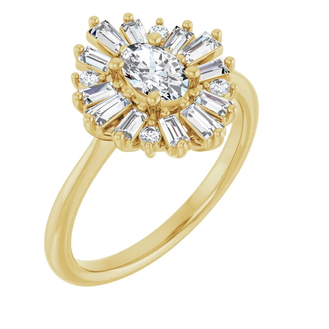 1.00CT Round Diamond with Baguette Halo 14KT Yellow Gold Ring (Center Stone Not Included)