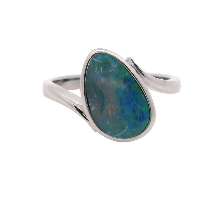 Free Form Style Rings Silver with Stones Sterling Silver White with Opal size 6.25
