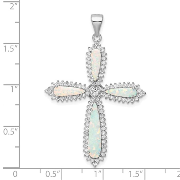 Cross Pendant Sterling Silver White with Pear Opals & Round Cubic Zirconias