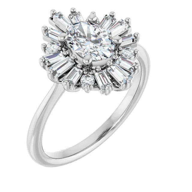 1.00CT Round Diamond with Baguette Halo 14KT White Gold Ring (Center Stone Not Included)