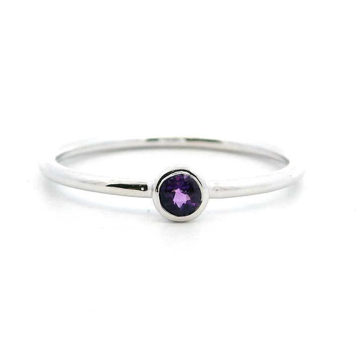 Solitare Style Colored Stone Ring 14 Karat White with Amethyst size 7