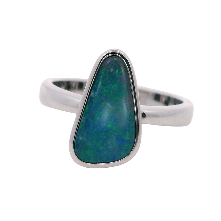 Free Form Style Rings Silver with Stones Sterling Silver White with Opal size 6.75