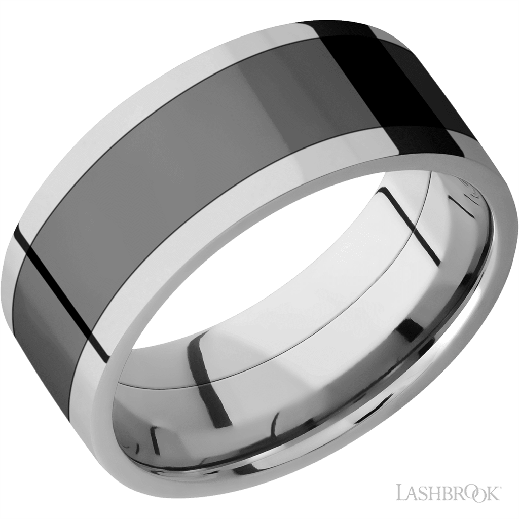 Silver & Black Tungsten Alternative Metal Ring 9mm wide Size 10