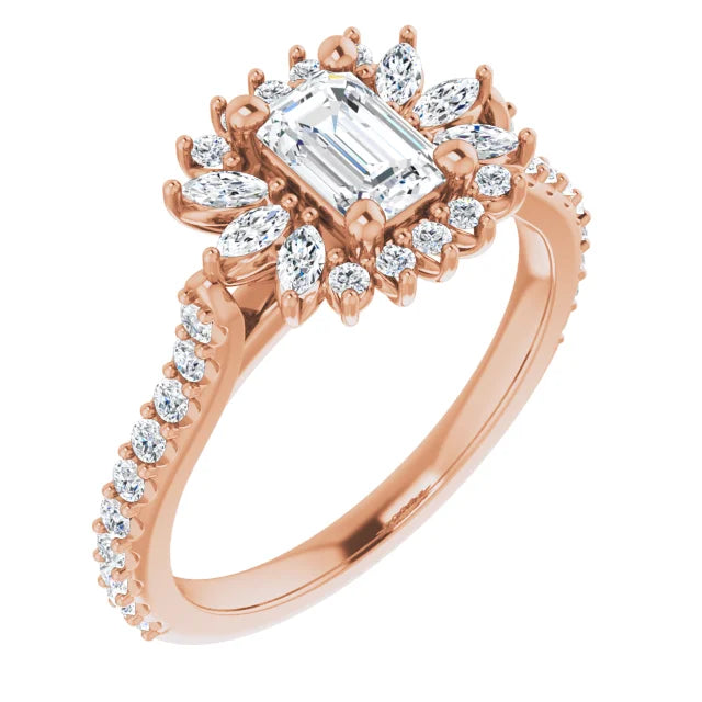 1.00CT Marquis Diamond with Halo 14KT Rose Gold Ring (Center Stone Not Included)