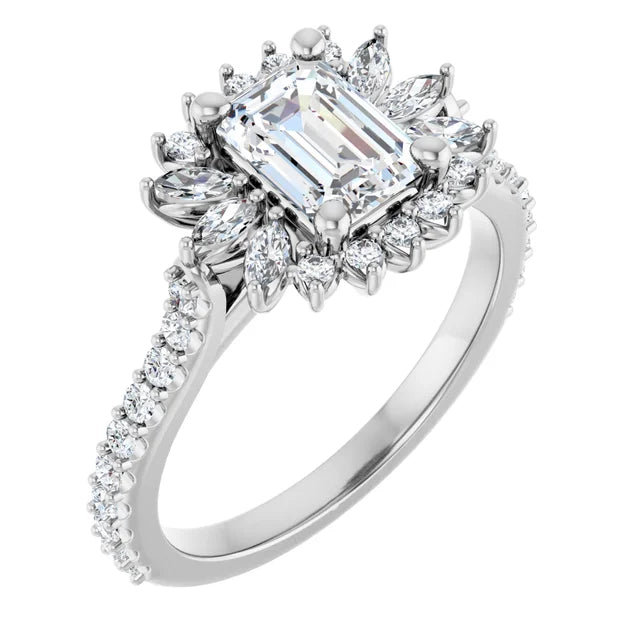 1.00CT Marquis Diamond with Halo 14KT White Gold Ring (Center Stone Not Included)