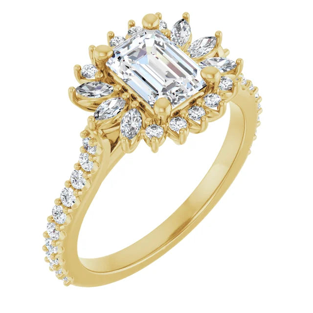 1.00CT Marquis Diamond with Halo 14KT Gold Ring (Center Stone Not Included)
