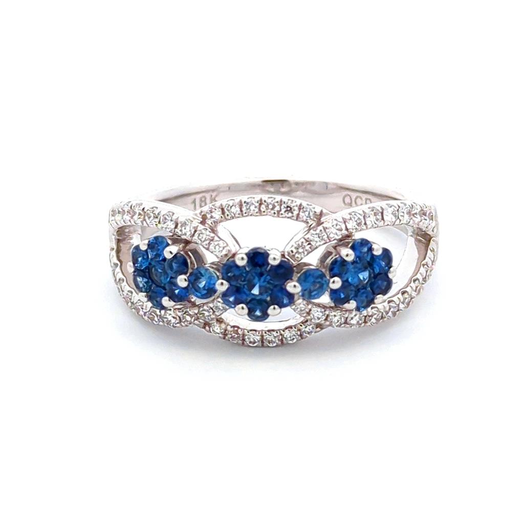 Fashion Style Colored Stone Ring 18 KT White with Sapphire & Diamond Accent size 7