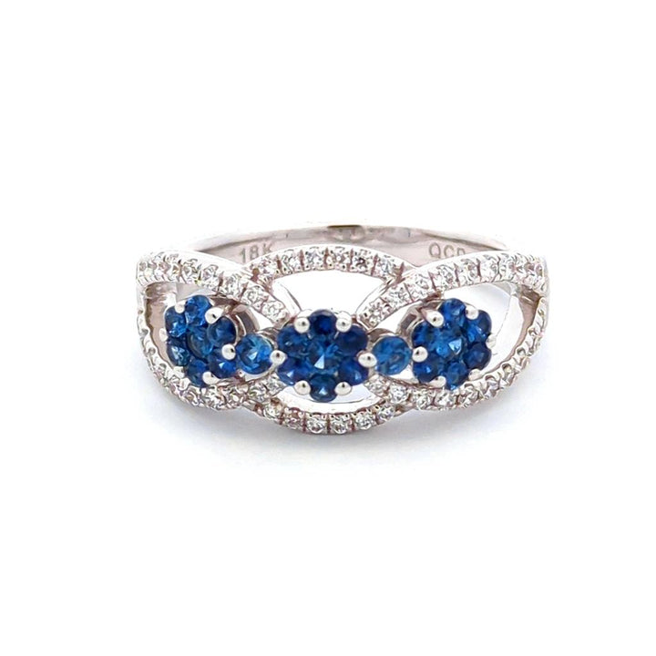Fashion Style Colored Stone Ring 18 KT White with Sapphire & Diamond Accent size 7