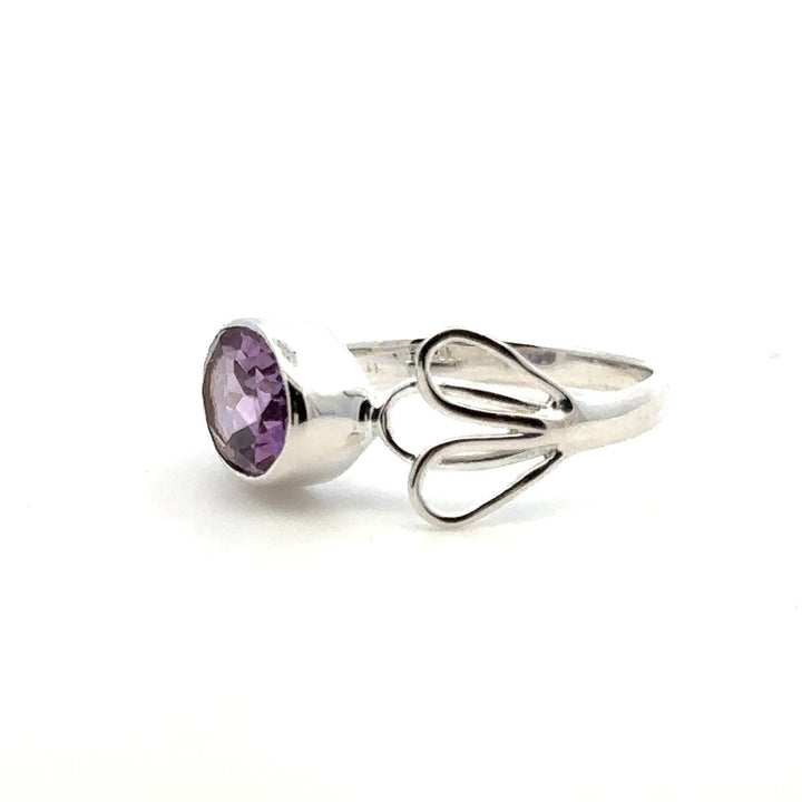Flower Style Rings Silver with Stones Sterling Silver Silver with Amethyst size 7
