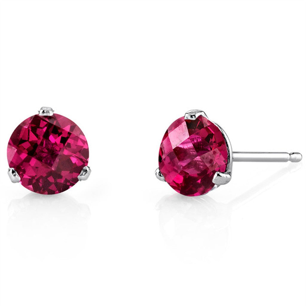 14 Karat Gold White Single Stone Stud Earrings 2.25ctw Round Rubies