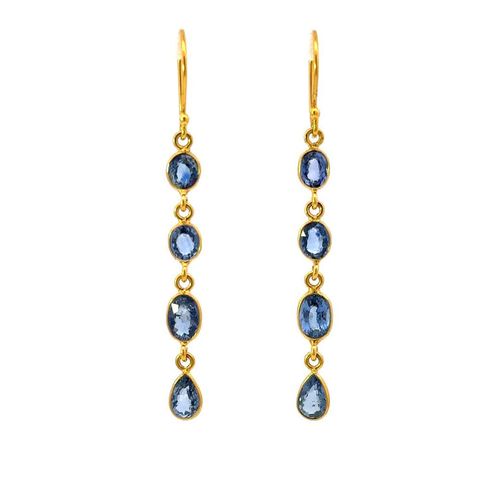 Earrings Precious Metal With Colored Stone Dangle Drop 18 KT Yellow With Sapphire