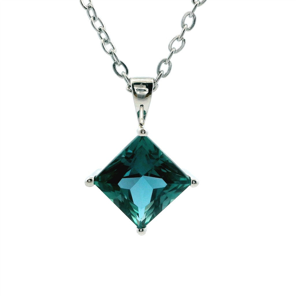 In Line Pendants 14 Karat White with Round Alexandrite Lab