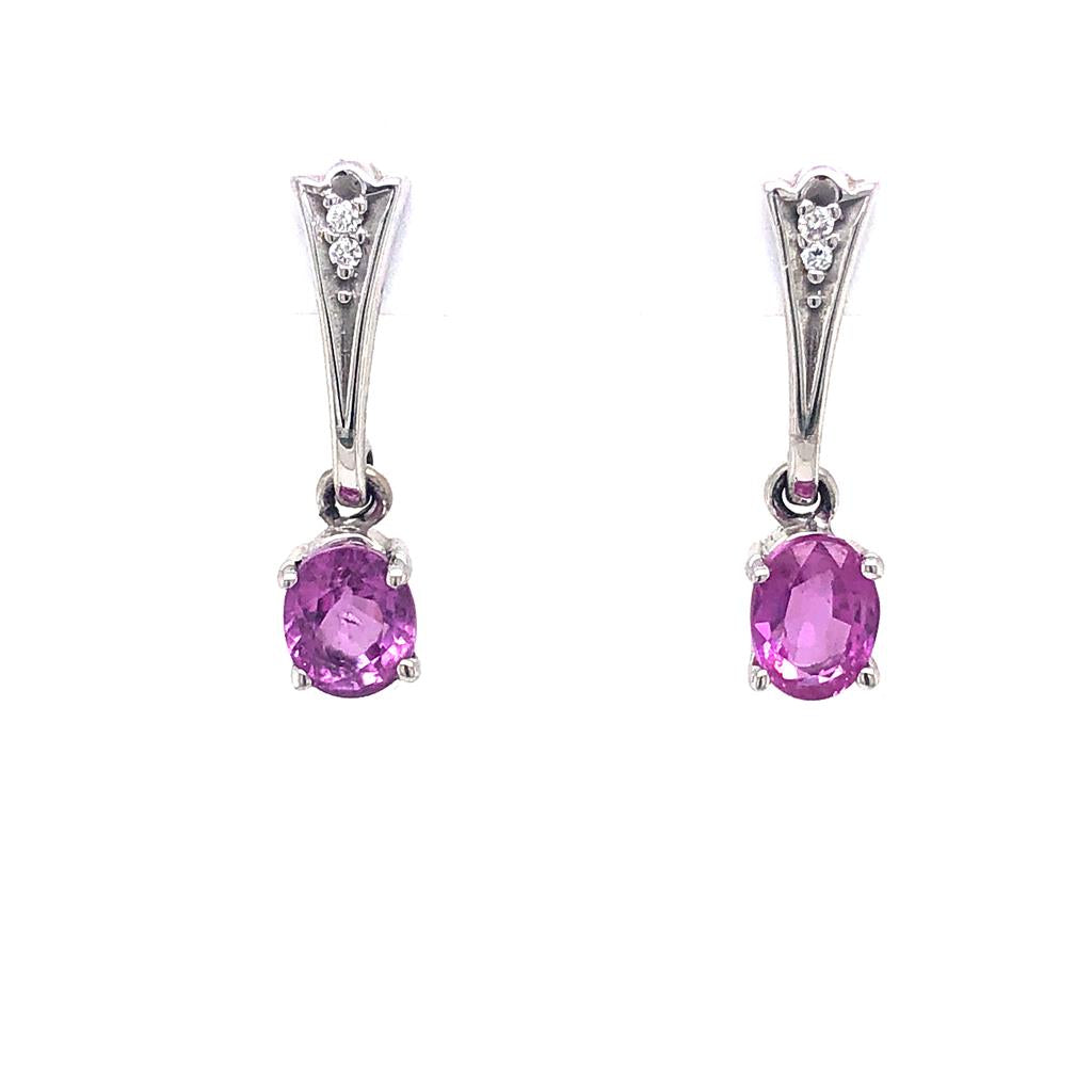 Earrings Precious Metal With Colored Stone Dangle Drop 14 KT White With 1.75ctw Sapphires & Diamonds