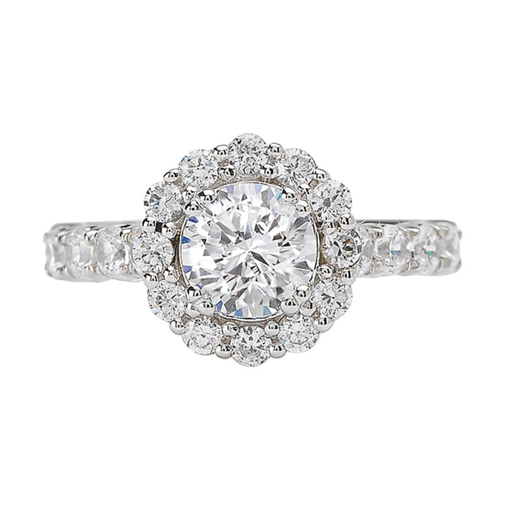 Halo Style Diamond Engagement Ring .925 White 
(Center Stone Not Included)