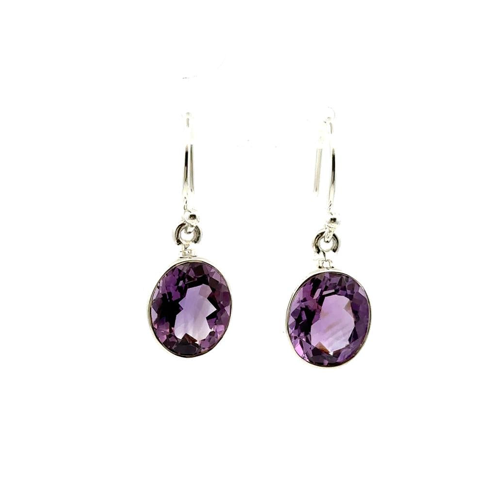 Dangle Drop Style .925 White With Oval Amethysts