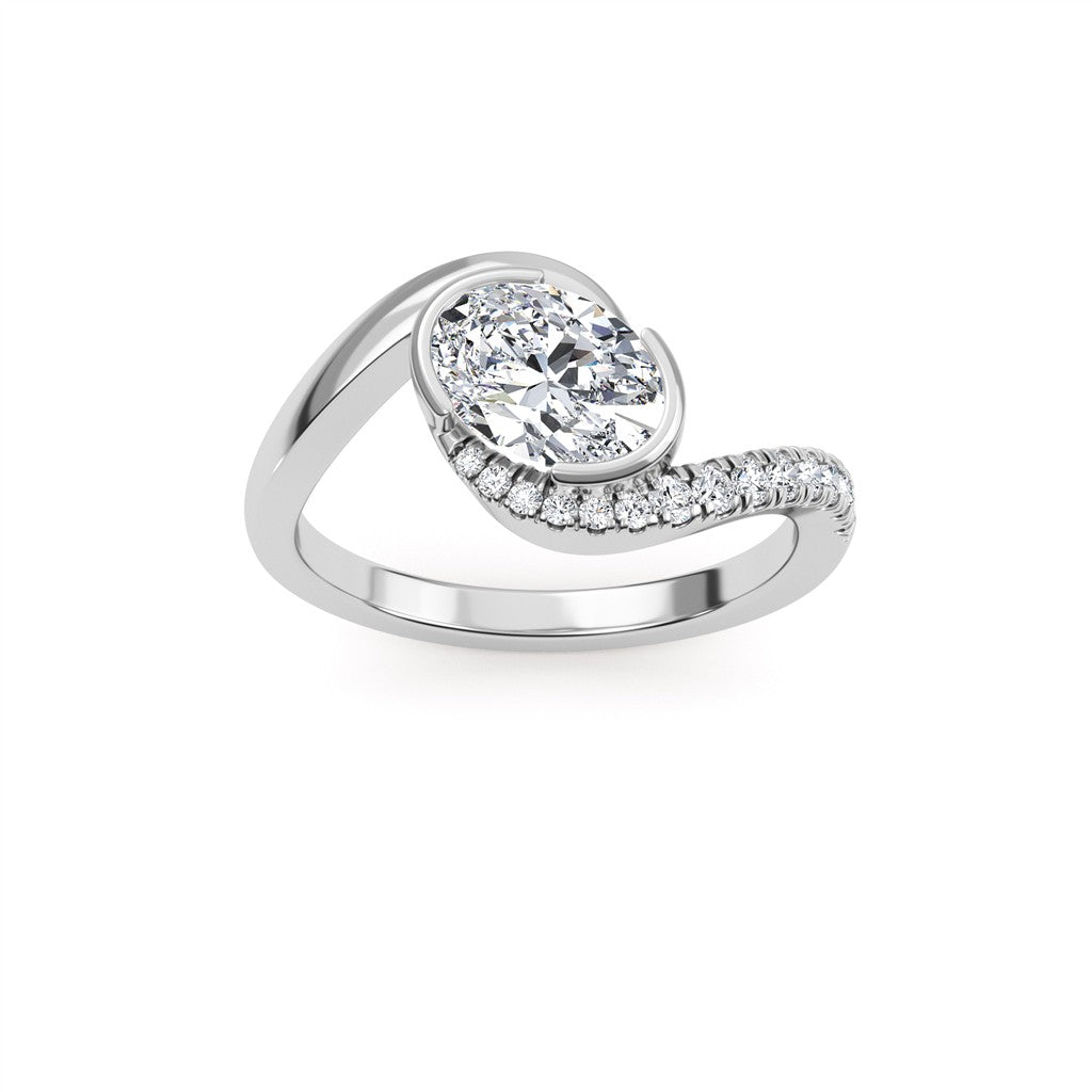 Bypass Lab Diamond Engagement Ring Yellow 14 Karat Gold With A 1.00 Carat Oval Shape Lab Diamond Center & Round Shape Lab Diamonds Side Stones