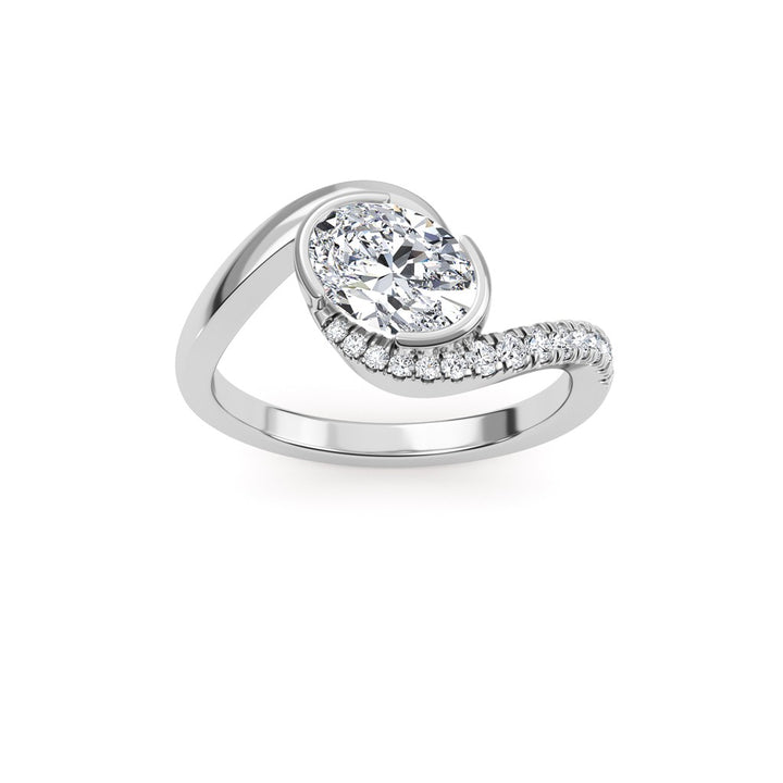 Bypass Lab Diamond Engagement Ring Yellow 14 Karat Gold With A 1.00 Carat Oval Shape Lab Diamond Center & Round Shape Lab Diamonds Side Stones