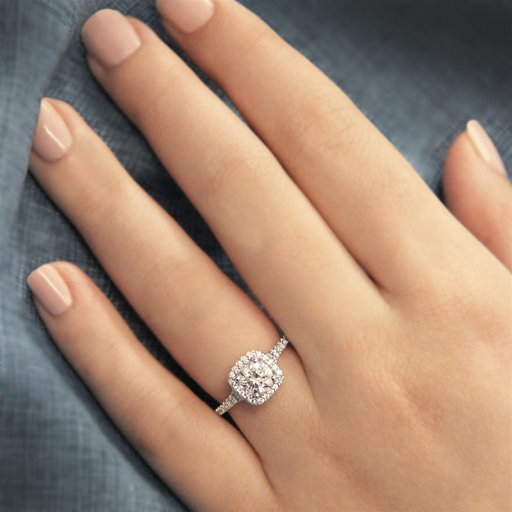 Halo Style Diamond Engagement Ring Sterling Silver White 
(Center Stone Not Included)