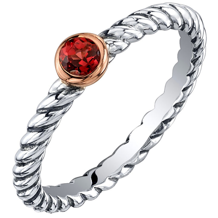 Solitare Style Rings Silver with Stones Sterling Silver Two Tone with Garnet Mozambique size 6