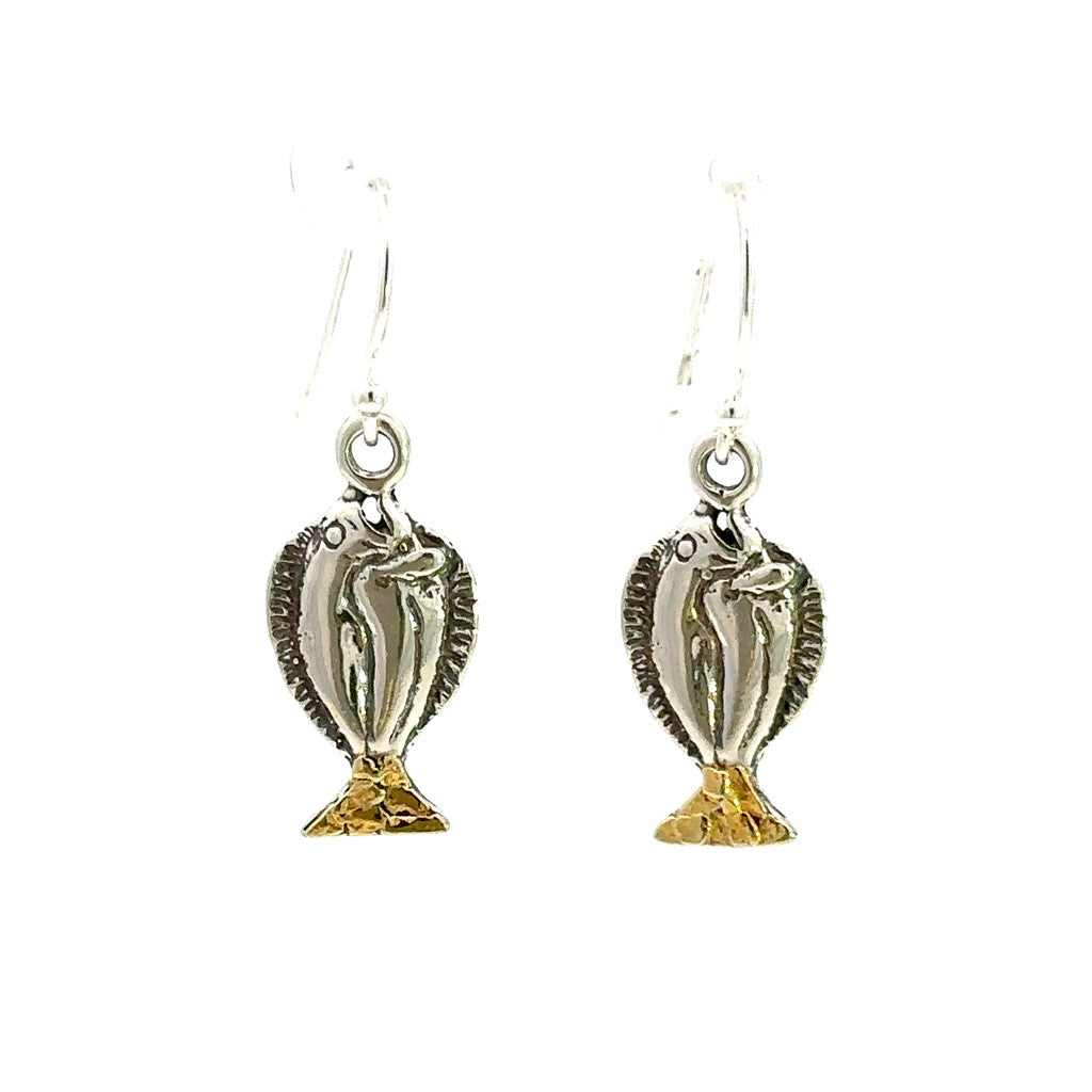 Halibut Wire Drop Sterling Silver Earrings Accented with Alaskan Gold Nuggets