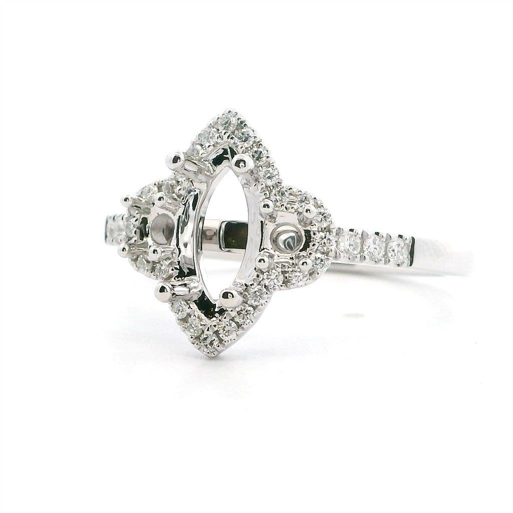 Halo Style Diamond Engagement Ring Sterling Silver White 
(Center Stone Not Included)