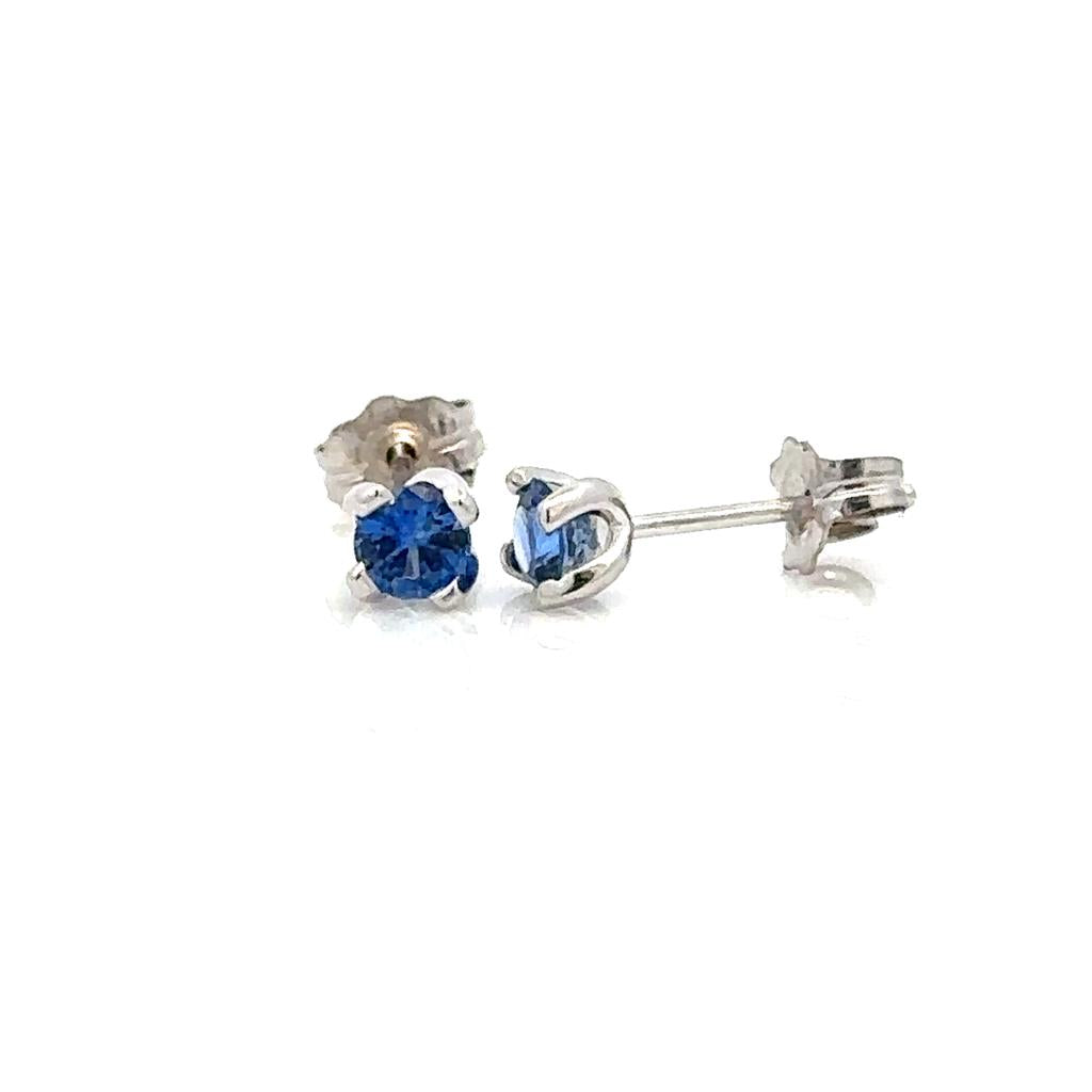 14 KT White Stud Earrings 0.28ctw Round Sapphires