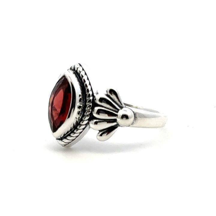 Antique Style Rings Silver with Stones Sterling Silver White with Garnet Mozambique size 7