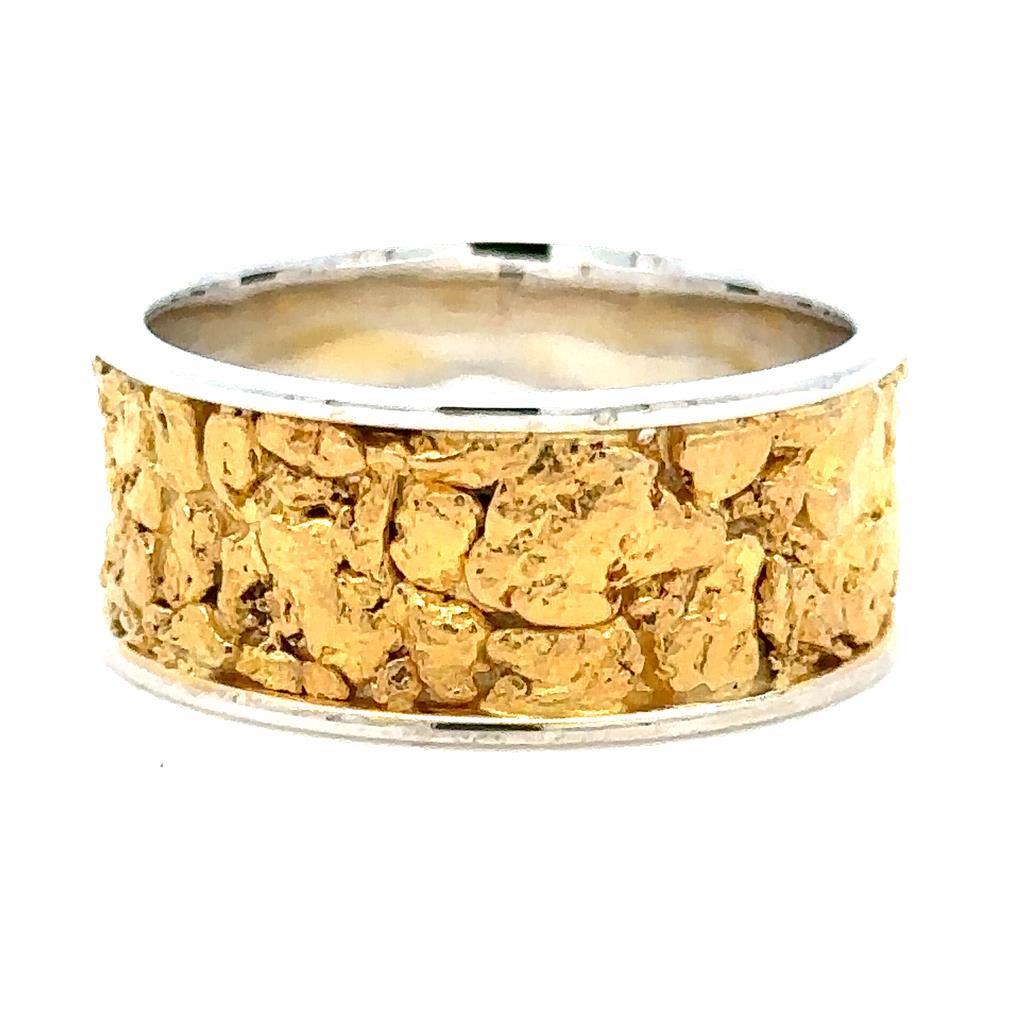 Straight Channel Style Mens Gold Nugget Wedding Band .925 Continuum White & Yellow size 11