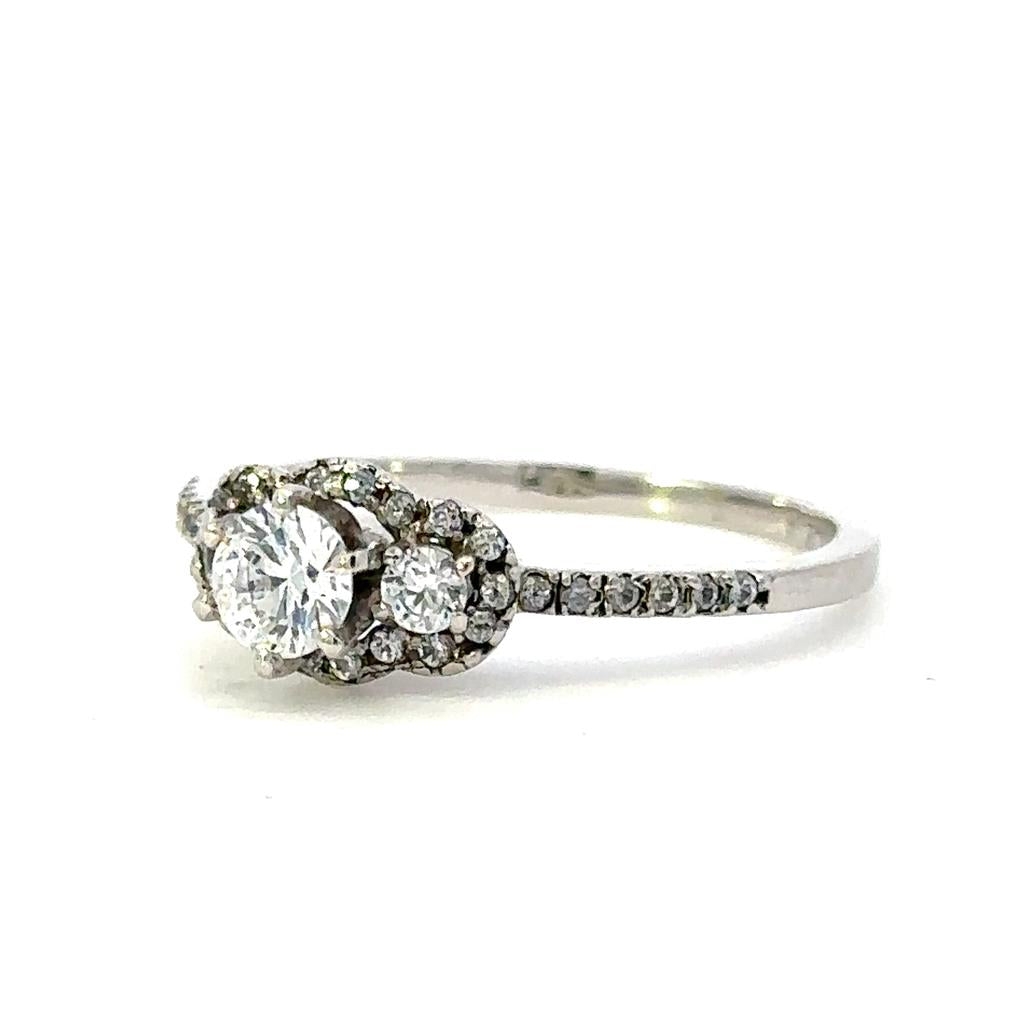 Three Stone Style Diamond Engagement Ring Alloy White 
(Center Stone Not Included)