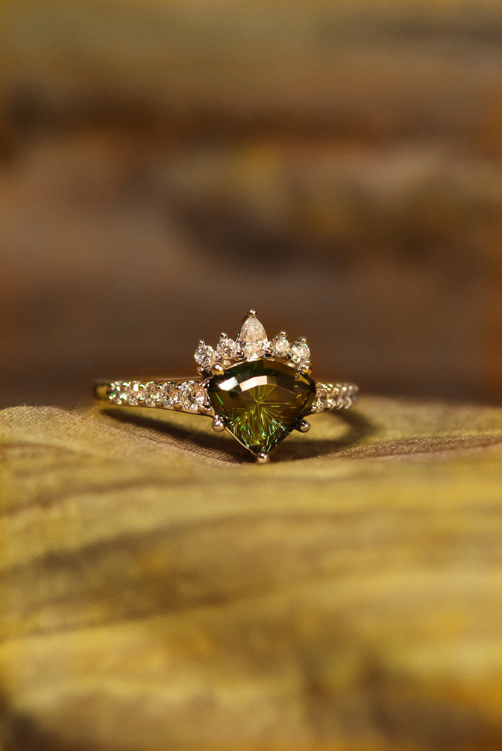 2CT Sapphire Fantasy Cut With Diamond Accents 14KT White Gold Ring