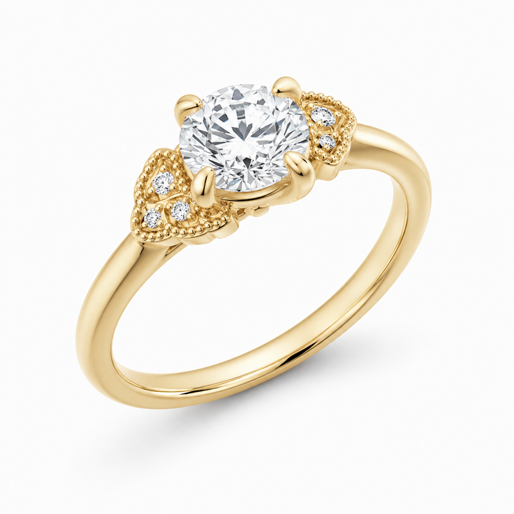 Solitare Accent Diamond Engagement Ring Yellow 14 Karat Gold For A 1.00 Carat Round Center Stone