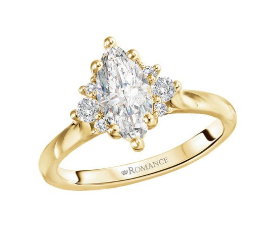1.00CT Oval Diamond with Cluster Accents 14KT Gold Ring (Center Stone Not Included)