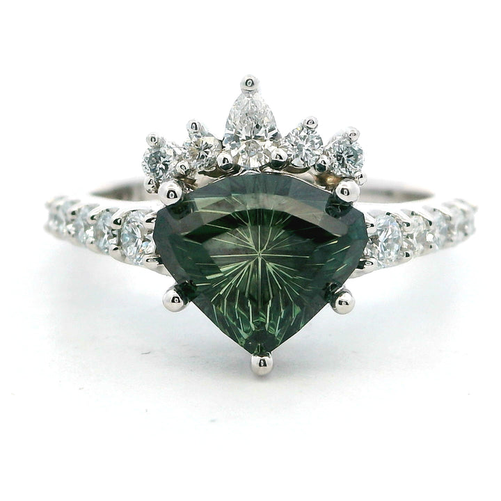 2CT Sapphire Fantasy Cut With Diamond Accents 14KT White Gold Ring